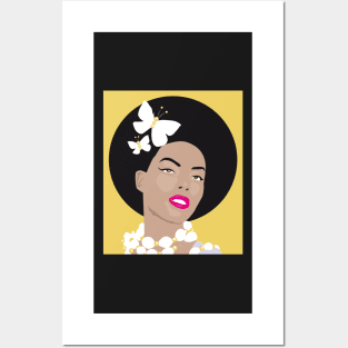 Girl with Butterflies In Her Afro - Yellow Posters and Art